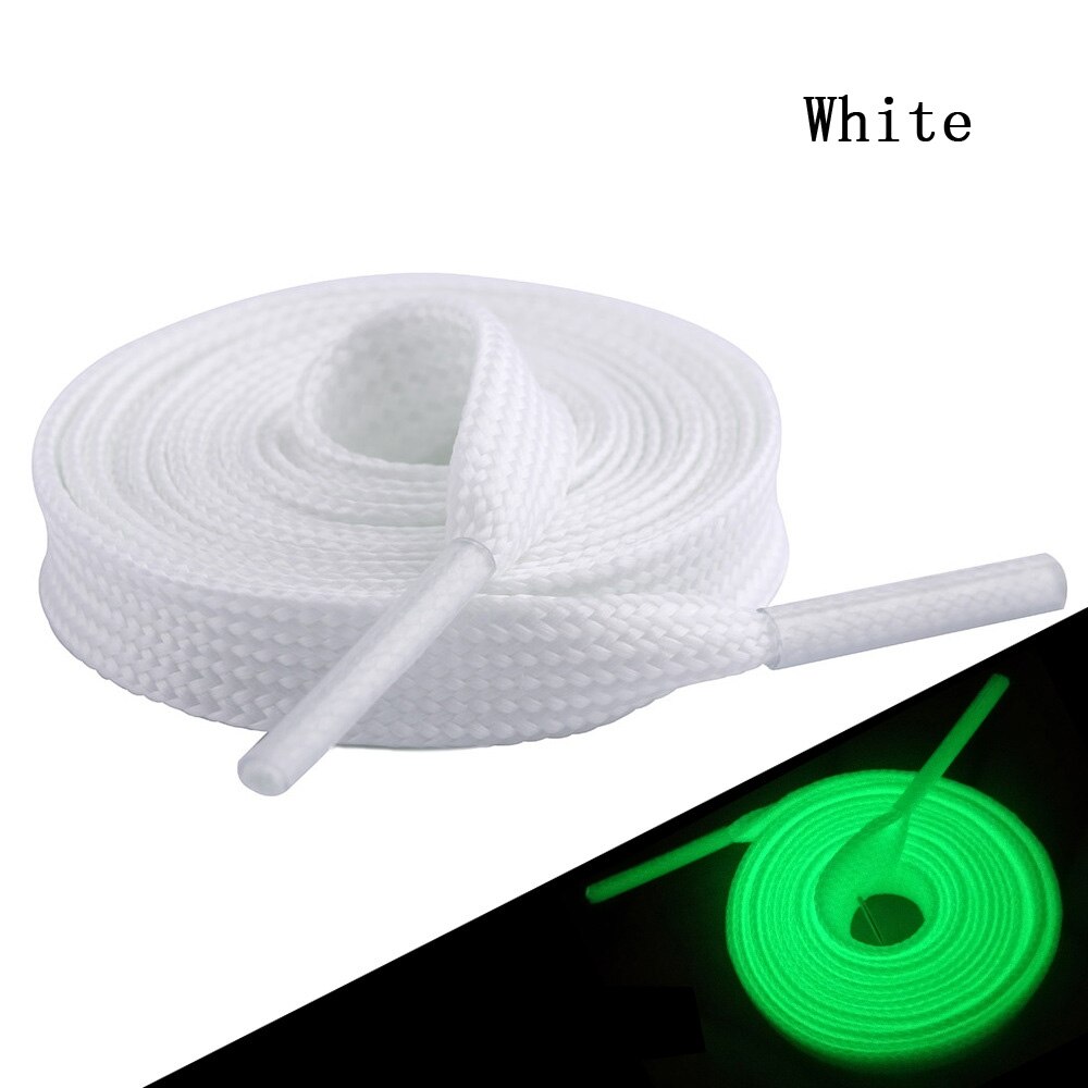 TOBEFU One Pair 120CM Luminous Shoelaces Glow In The Dark Night Color Fluorescent Flat Sneakers Canvas Shoe Laces: White