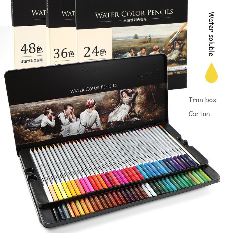 Crayon de couleur soluble dans l'eau 24 36 48 72 couleurs, stylo aquarelle pour croquis, fournitures d'art pour enfants, ensemble de peinture