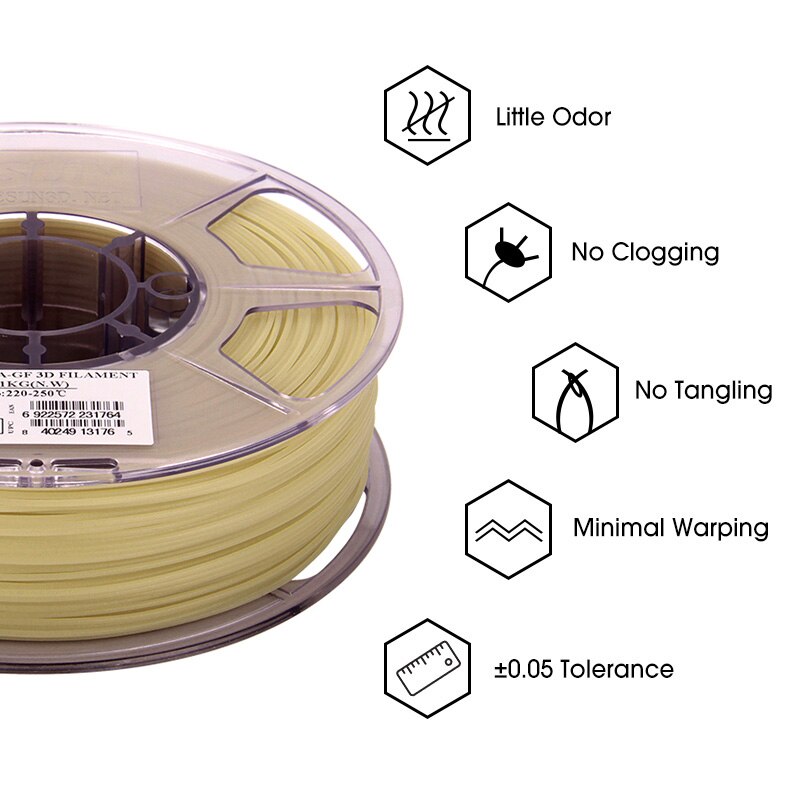 eSUN Glass Fiber Filled Nylon Filament 1.75mm,PA-GF 3D Printer Filament,1KG (2.2 LBS) Spool 3D Printing Filament for 3D Printers