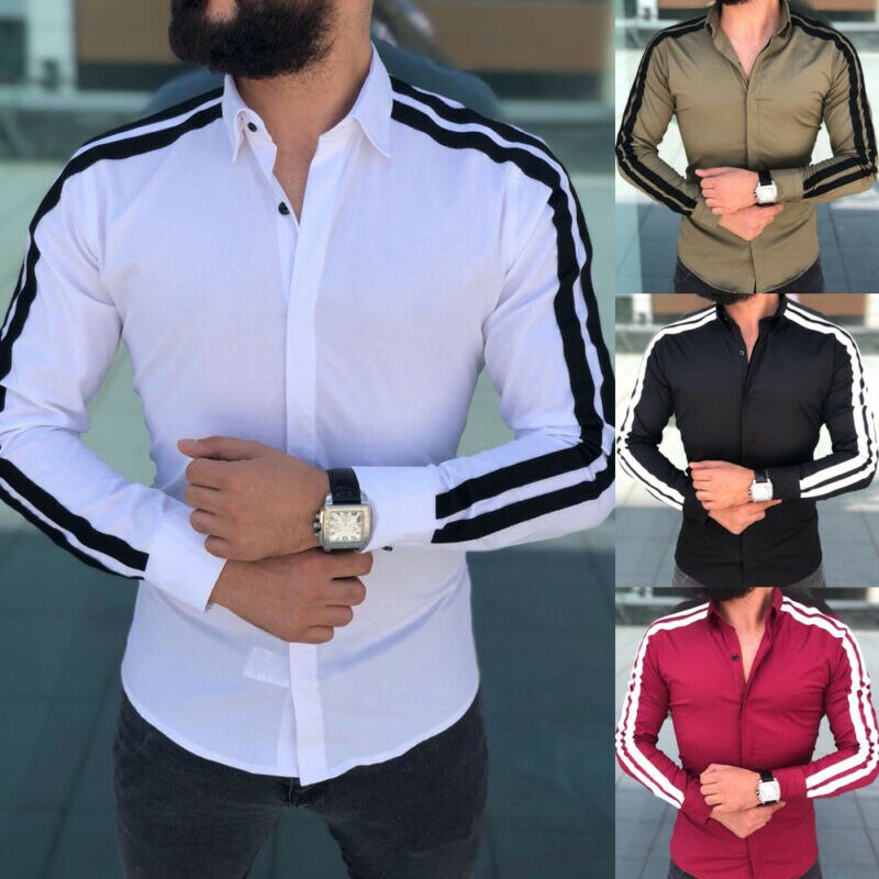 Long Sleeve Mens Shirts Button Up Business Work Smart Formal Plain Dress Top Casual Slim Fit Men Men's Clothing