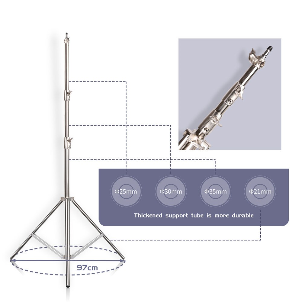 Trípode grande de acero inoxidable de 2,8 M, trípode con soporte para luz, pata mágica, c-stand para fotografía, punto de luz, Softbox, estudio fotográfico