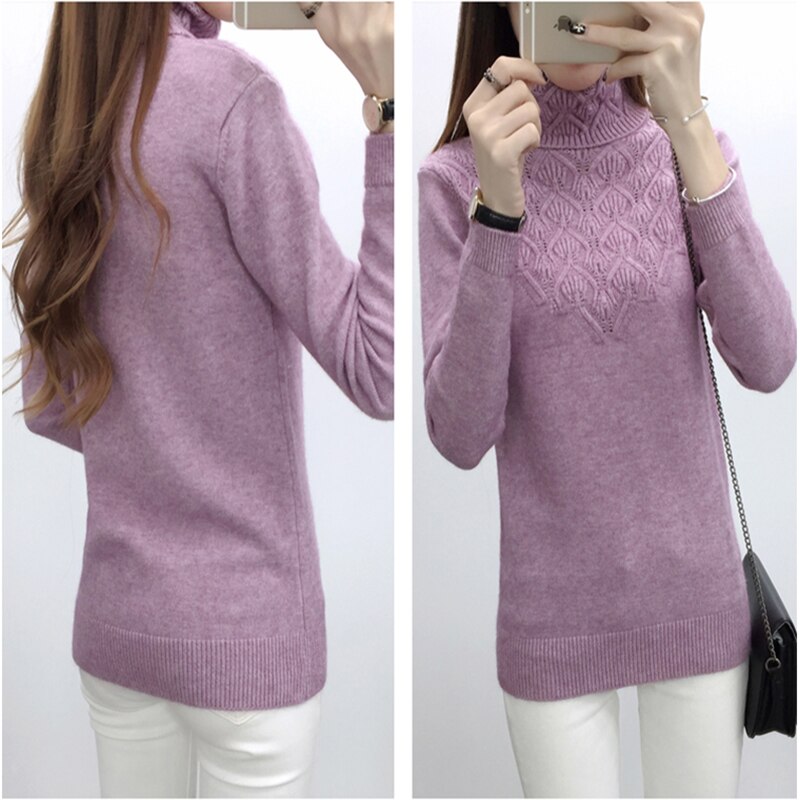 Sweaters And Pullovers For Women Autumn Winter Solid Turtleneck Knitwear Sweater Female Casual Elastic Slim Warm Coat Femme