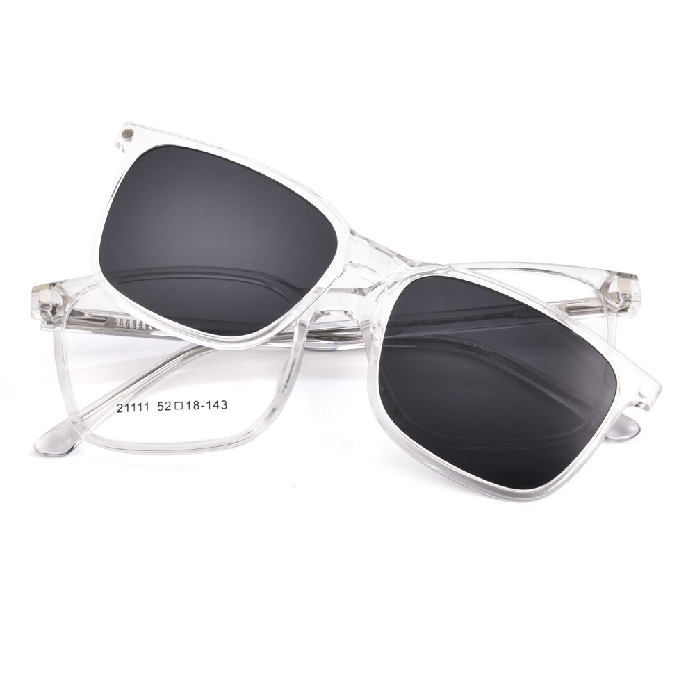 Gmei Optical 2 In 1 Men Polarized Clip-On Sunglasses Frame Classic Plastic Women Myopia Glasses Frames Eyewear 21111: C6 Transparent