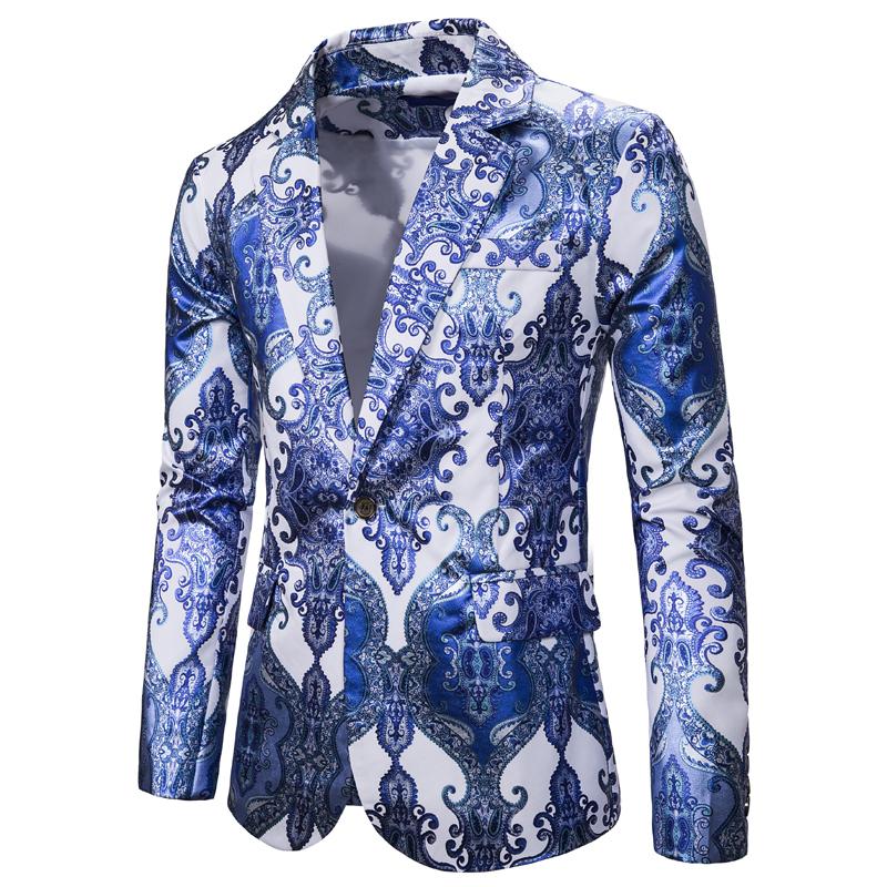 Blazers baroques hommes de luxe Sequin vestes hommes Costumes de scène pour chanteurs hommes cour Blazers bleu Royal impression robe de soirée Club: sky blue / L