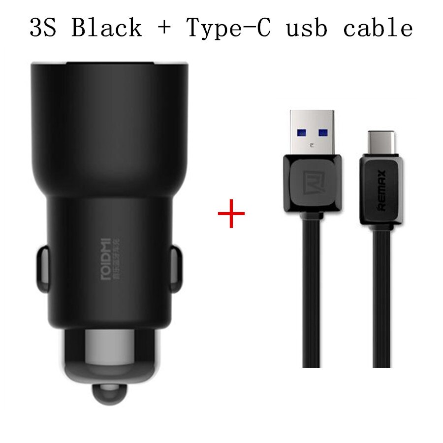 Xiaomi ROIDMI 3S Bluetooth 5V 3.4A cargador de coche reproductor de música FM aplicación inteligente para iOS/Android + Roidmi soporte de Coche magnético: 3S black add typeC