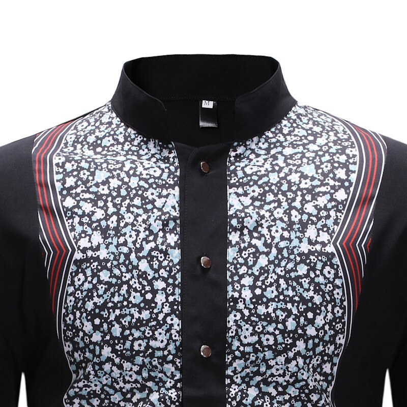 White African Dashiki Print Dress Shirt Men Fahion Mandarin Collar African Clothes Streetwear Casual Camisa Masculina XXL