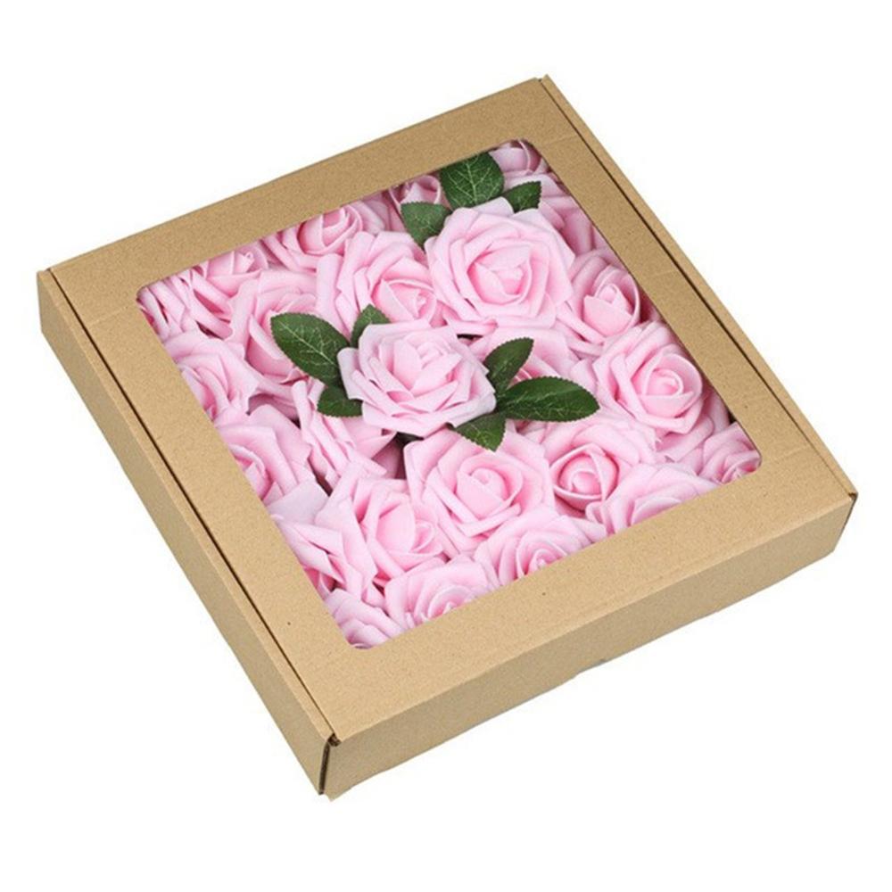 50 PCS Artificial PE Foam Rose Flower with Stem for Valentine's Day Wedding Bridal Bouquets: Light pink