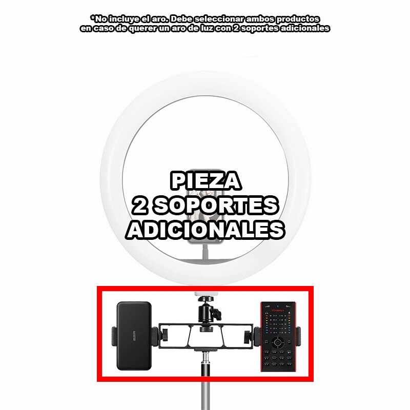 EUROXANTY® Aro de Luz Movil | 26cm 10" | Anillo de luz LED para selfie | Tripode para movil | Aro Luz LED Tripode | Plaza España: 2 soportes adicionales
