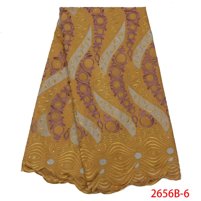 Latest African Cotton Lace Fabric Swiss Voile Lace in Switzerland Nigerian Laces with Stones KS2656B-3
