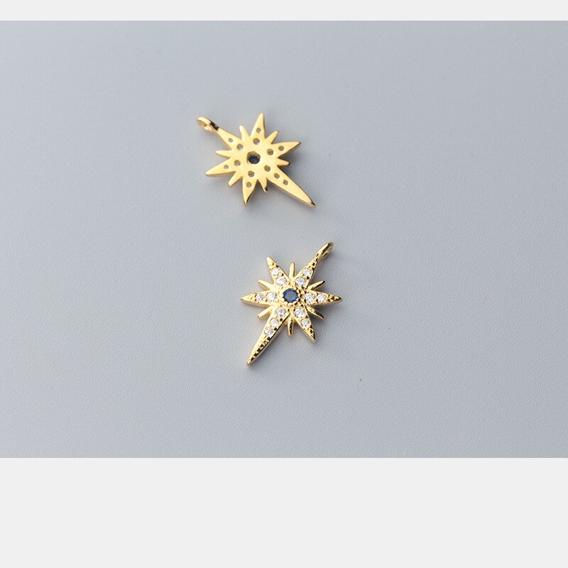 Plata de Ley 925 con circonita AAA brillante, abalorios de estrella pavimentada, 17mm, pequeños y exquisitos colgantes de plata, accesorios de joyería fina DIY