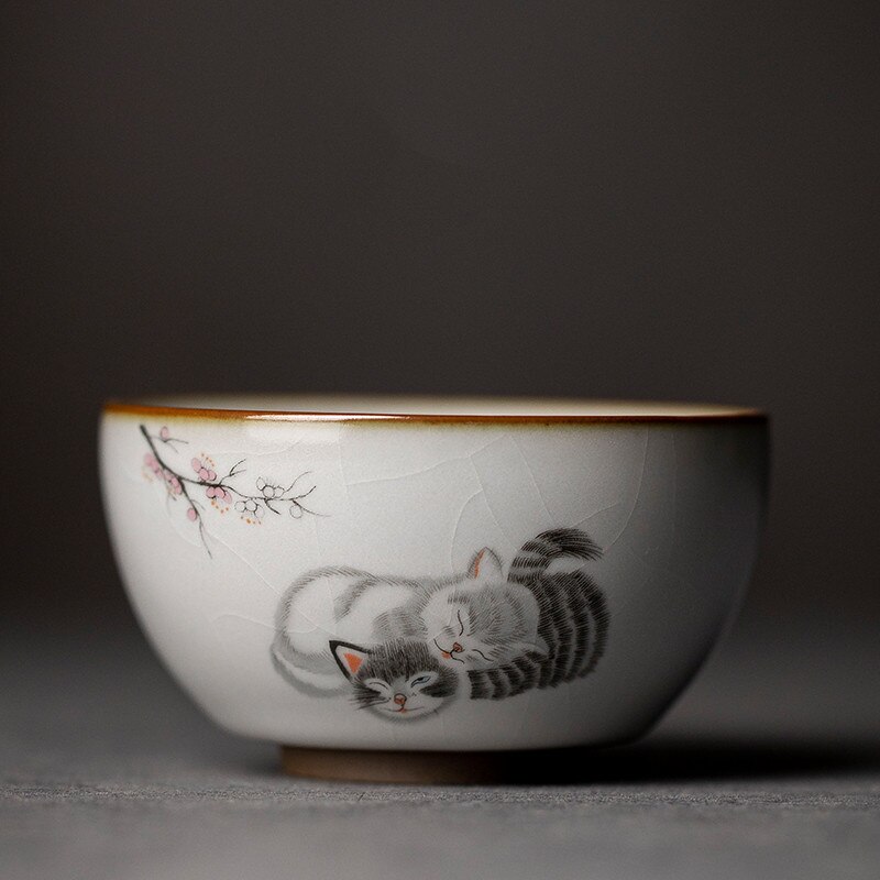 Grote Ru Kiln Theekopje Reizen Persoonlijke Meditatie Cup Handgemaakte Keramische Thee Kom Pu&#39;er Master Cup Huishouden Thee Set Accessoires: D4 - 7.8X4CM 110ML