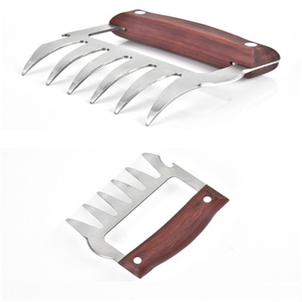 Multifunction Meat Shredder Claws Wooden Handle Stainless Steel Chicken Separator Bottle Opener Cutting BBQ Kitchen Tools