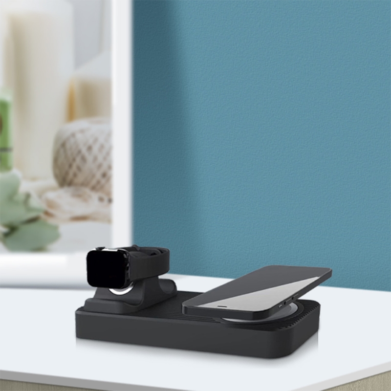 3 in- in-1- ladestation für handy, uhr und airpods, silikon-ladedock, magsaf-ständer (kabel/adapter nicht enthalten), schwarz