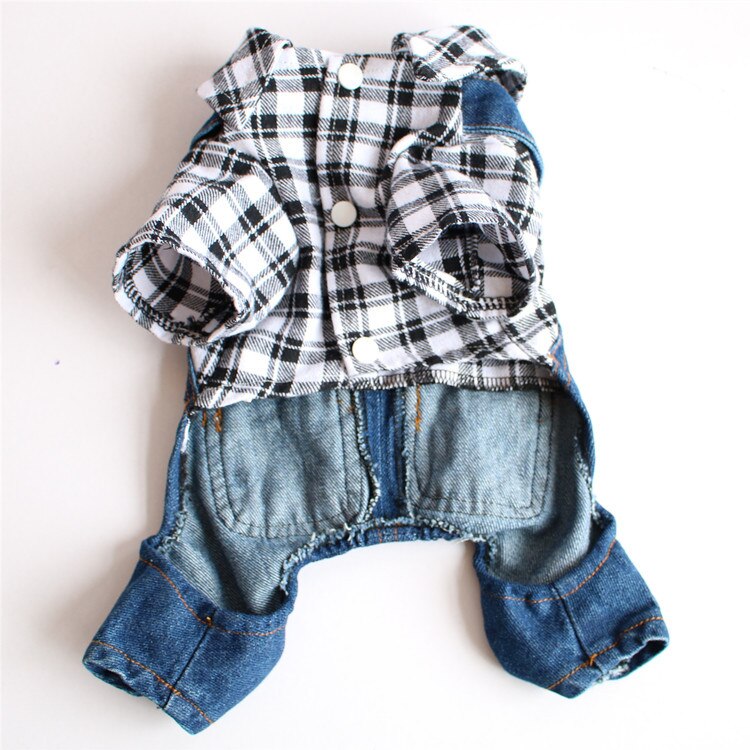 Plaid Stripe Pet Dog Jumpsuits Clothes Autumn Jean Hoodies Jacket For Small Dogs Chihuahua Overalls Casual Spring Sweatshirt 10A
