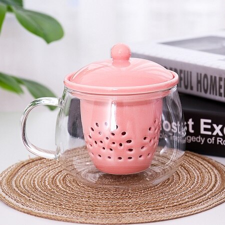 Colador de frutas y té de cerámica , vaso de té con cubierta, de cumpleaños, nueva Deisign, taza de té de estilo chino: Rosa
