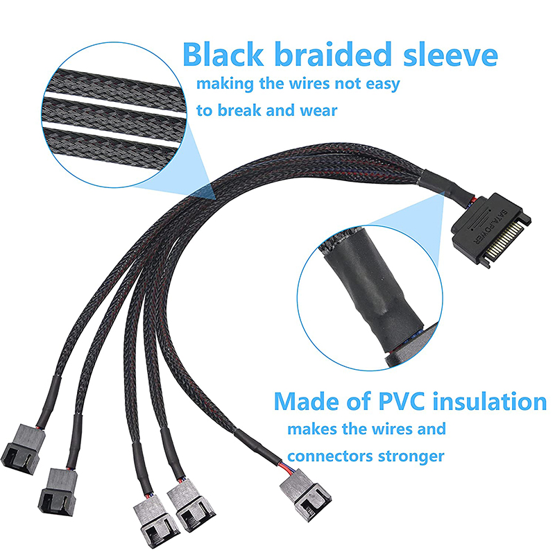 Sata Naar 3 Pin 4 Pin Fan Mouwen Power Splitter Kabel Adapter,15Pin Sata Naar 1/2/3/4/5 TX3 / TX4 (Pwm) 12V Pc Case Cooler Y Cord