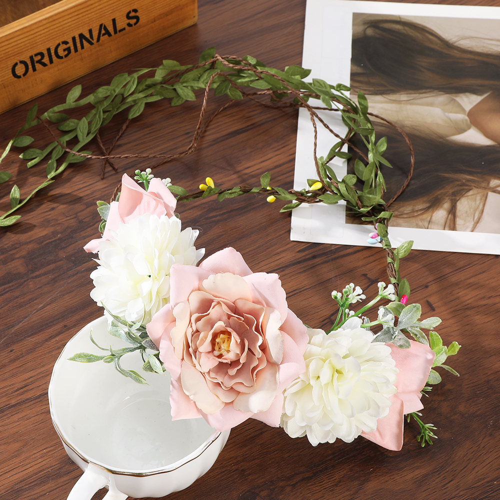 Haimeikang-Diadema de corona de flores para mujer, guirnalda de flores de melocotón, bandas para el cabello nupciales de boda, bandas florales para mujer, hoja de vid para: Gris oscuro