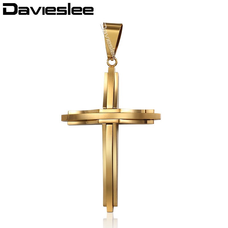 Davieslee 15 Styles Stainless Steel Cross Pendant for Men Gold Silver Color Multi Layers Clear CZ Trendy Jewelry DLKPP1: KP347