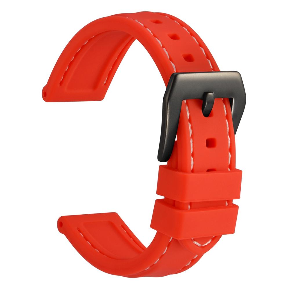 Wocci Siliconen Rubber Horlogebanden 18Mm 20Mm 22Mm 24Mm Diver Zwart Blauw Grijs Waterdichte Polsband Sport Stijl horloge Band Strap: Rood / 18mm