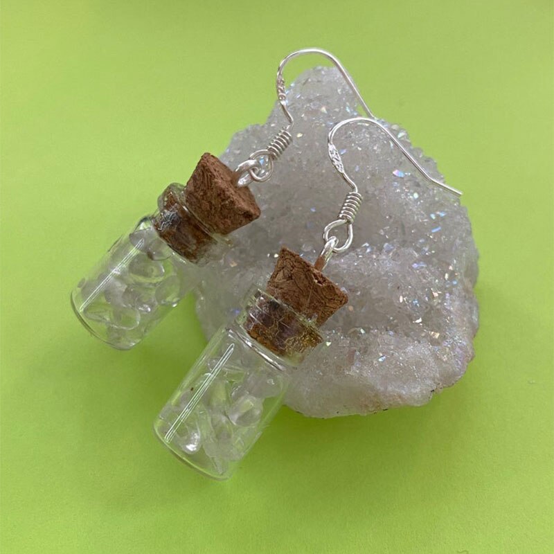 crystal glass bottle cork earrings silver quartz amethyst aventurine fairycore brincos feminino: 1  quartz