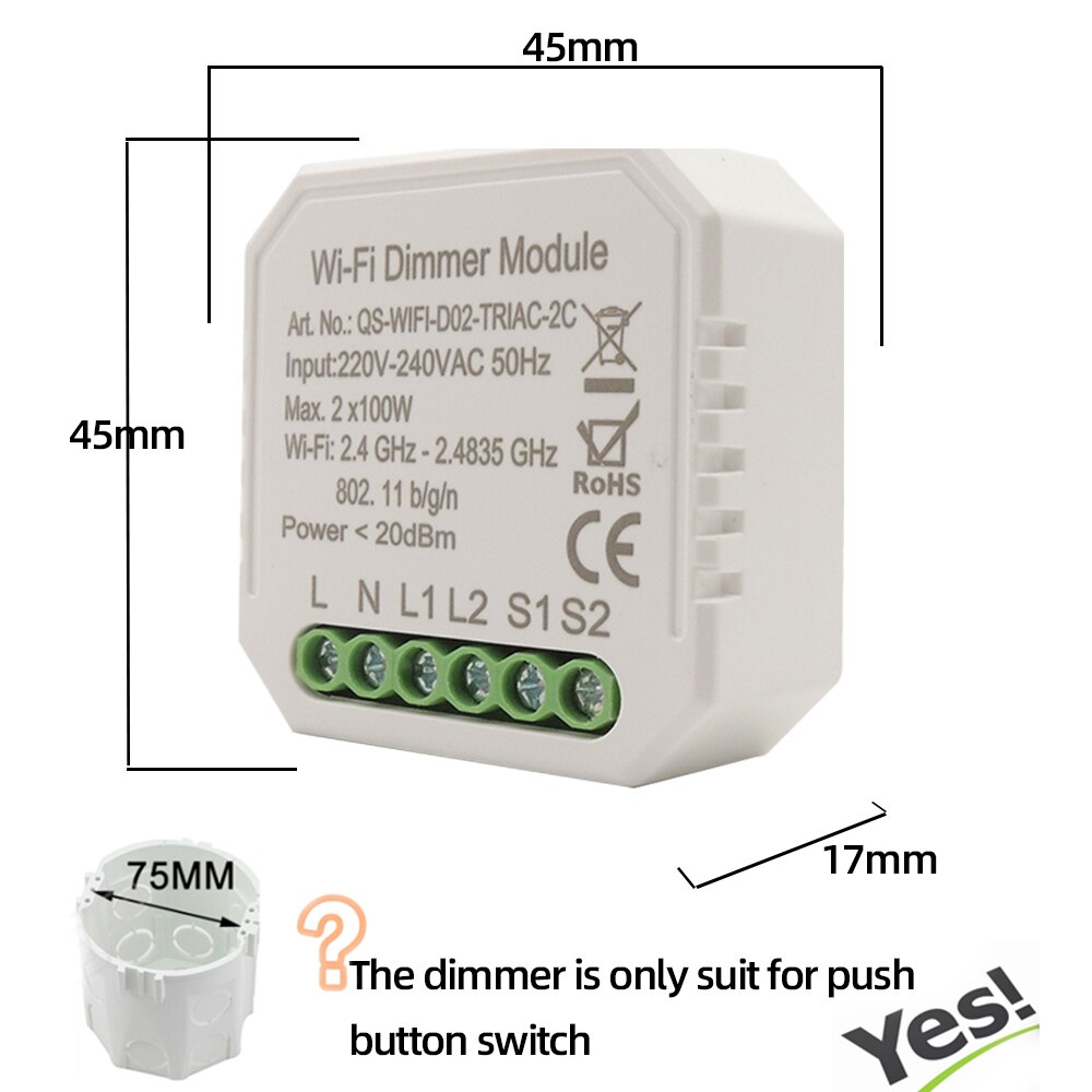 Smart Wifi Lamp Dimmer 2-Gang Breaker Module Tuya App/Smart Leven, werkt Met Alexa/Googlehome, Verstelbare Licht Helderheid