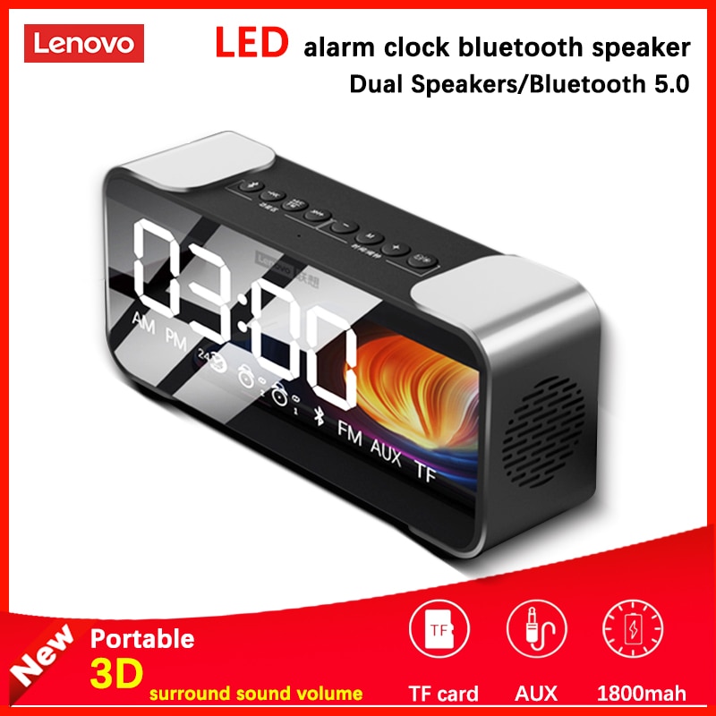 Lenovo L022 Bluetooth Speakers Draagbare Draadloze Luidsprekers Subwoofer Speakers Bluetooth 5.0 Led Wekker Tf Card Aux Luidsprekers