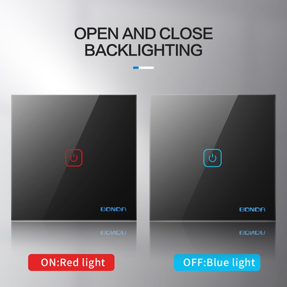 Touch Switch EU Standard AC 110-220V Tempered Crystal Glass Panel Light Sensor Switches Wall Lamp LED Backlight 1/2/3 Gang 1 Way