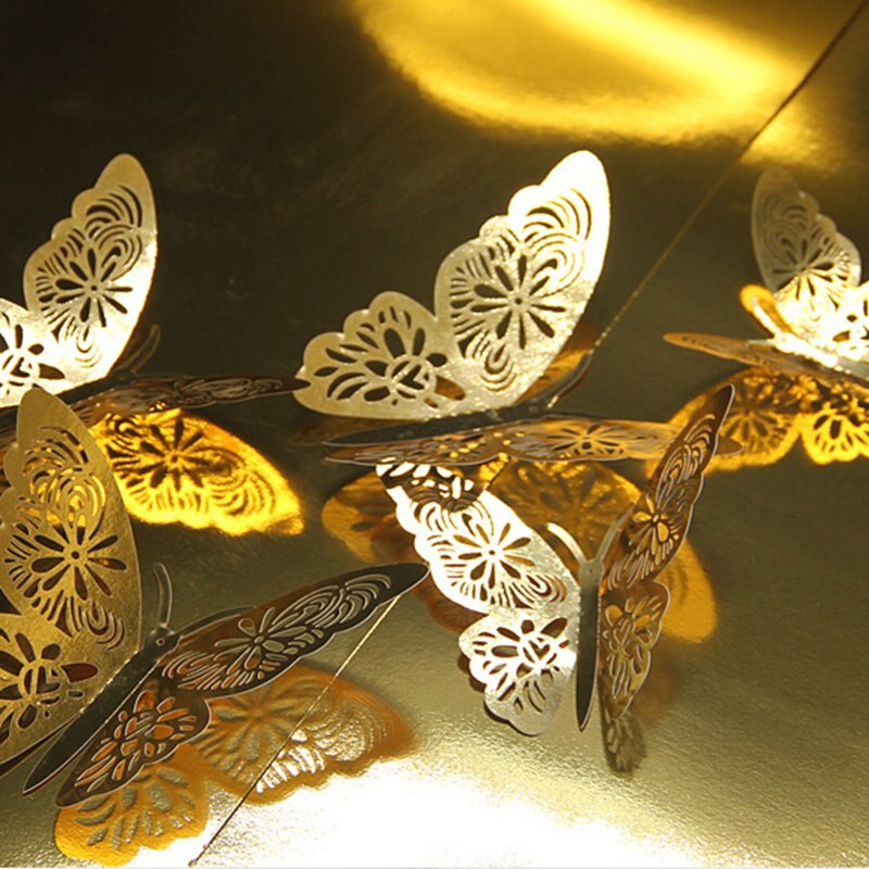 12 stücke 3D Höhlen Goldene Silber Schmetterling Zauberstab Aufkleber Kunst Heimat Dekorationen Zauberstab Abziehbilder für Party Hochzeit Anzeige Einkaufen