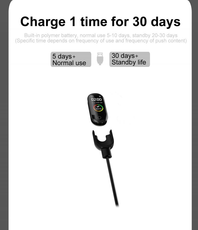 M4 Pedometer Smart Wristband Sport Running Heart Rate Blood Pressure Waterproof Touch Screen Bluetooth Fitness Tracker Pedometer