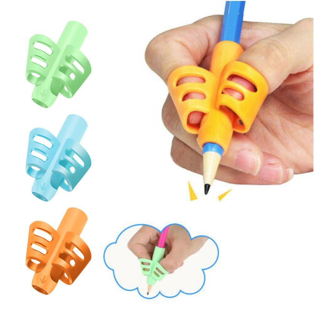 3 stk. tofinger penholder silikone baby læringsskrivningsværktøj korrektionsenhed blyantsæt papirvarer korrekt fingerposition: Type 2 tilfældig farve