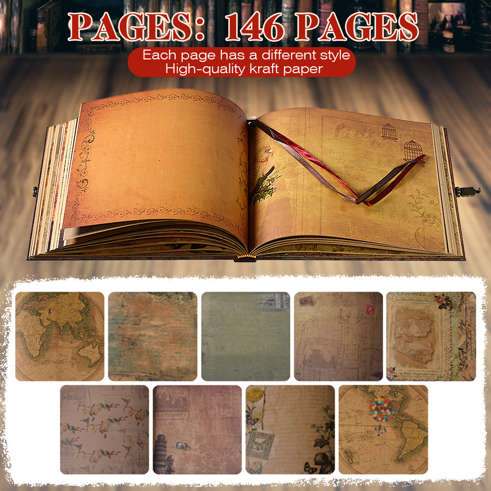 Álbum de fotos hecho a mano DIY de 146 páginas, álbum de recortes, nuestro libro de aventuras, álbum Retro Kraft, recuerdo de aniversario, boda, del día de la madre