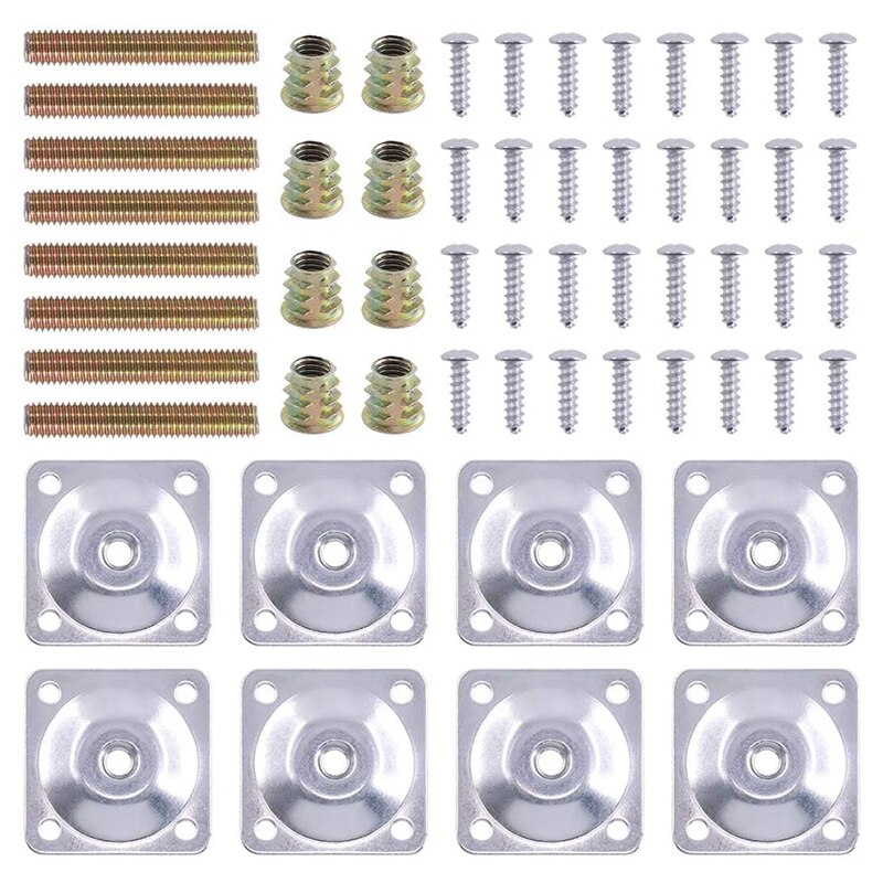 8 Sets Leg Mounting Plates with Hanger Bolts Screws Furniture Leg Attachment Plates Industrial Strength T-Plate M8