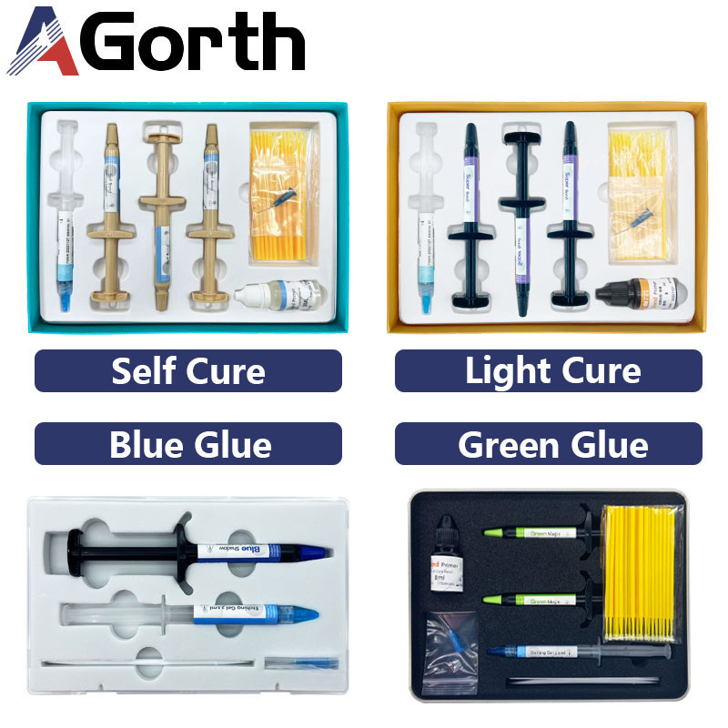 Adhesivo de ortodoncia Dental, Kit de pegamento de curado automático/ligero para soportes de ortodoncia, pegamento azul, sistema de unión directa de odontología