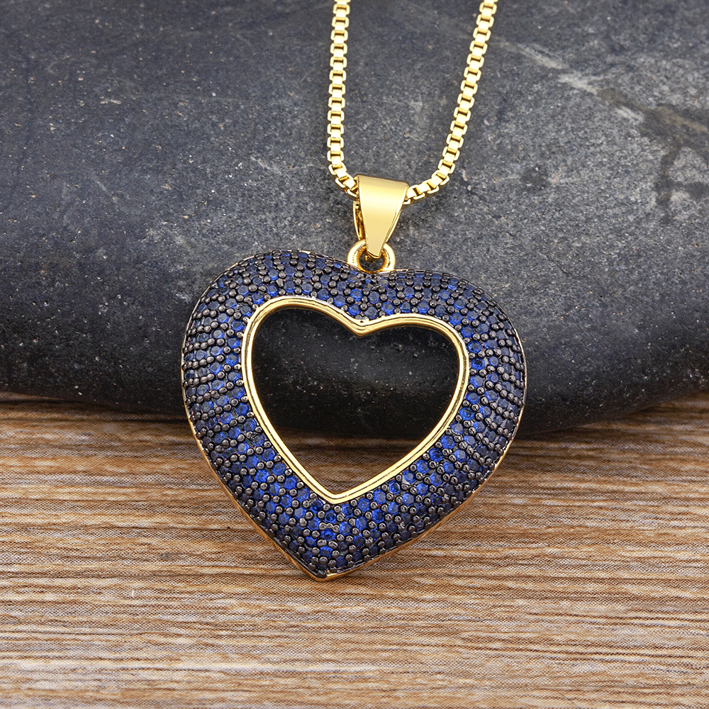 Nidin, collar de cadena de eslabones con colgante de circonita de cristal hueco en forma de corazón en 4 colores de , joyería con dijes para mujer, de aniversario: Color amarillo dorado claro