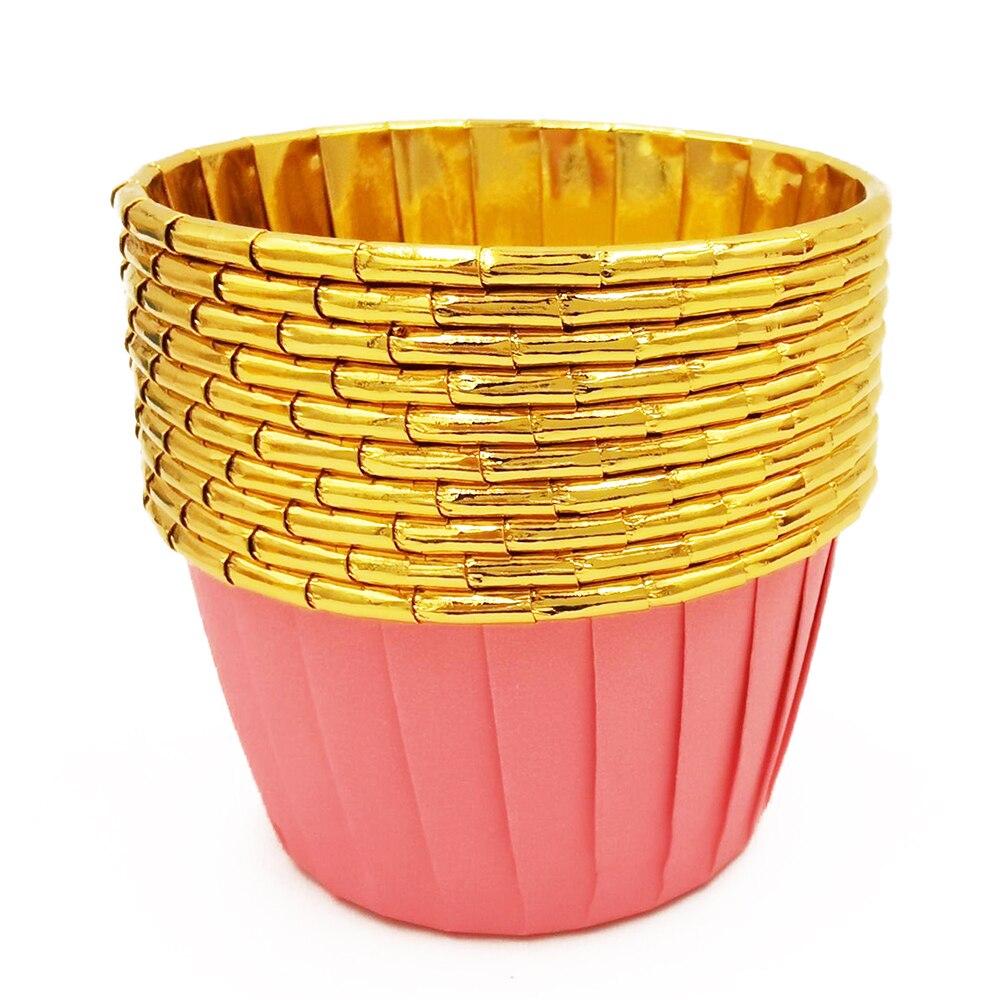 50 stk/pakke 9 farver muffin cupcake liner kage indpakning bagning kop bakke sag kage papir kopper wienerbrød værktøj festartikler: Lyserød gylden