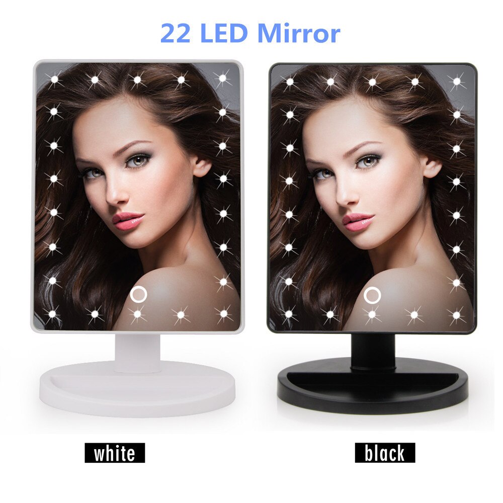 360 Degrees Rotation Makeup Mirror Adjustab LED Touch Screen 10X Table Desktop Makeup led mirror Batteries Use 22 Lights Vanity