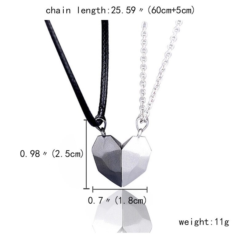 2Pcs Magnetic Couple Necklace Lovers Heart Pendant Distance Faceted Charm Necklace Women Men Valentine's Day Jewelry