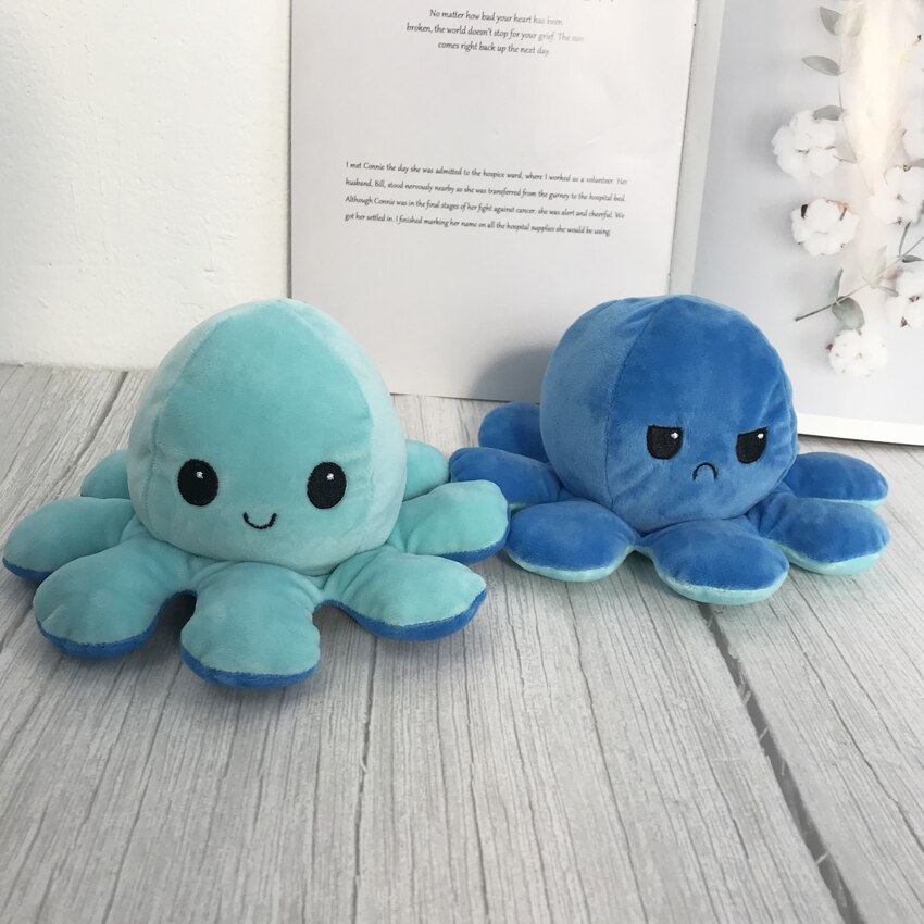 Flip Octopu Stuffed Plush Doll Different Sides To Show Different Moods Soft Simulation Reversible Plush Toy For Children: G-20X20X10cm