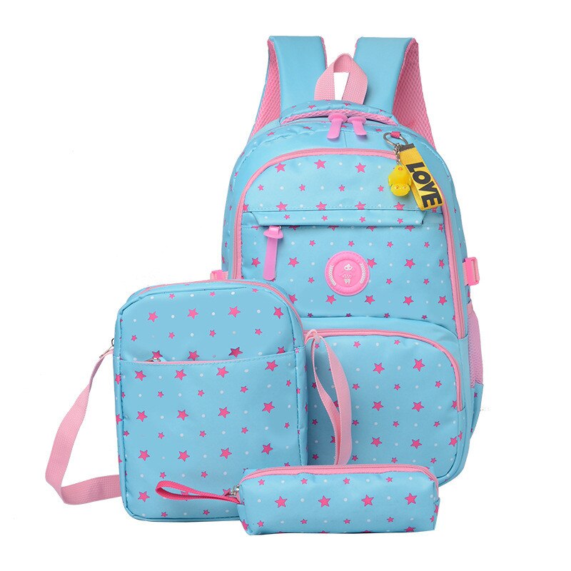 3 pcs/sets School Bag School Backpack for Teenagers Girls schoolbags kid backpacks mochila escolar: light blue