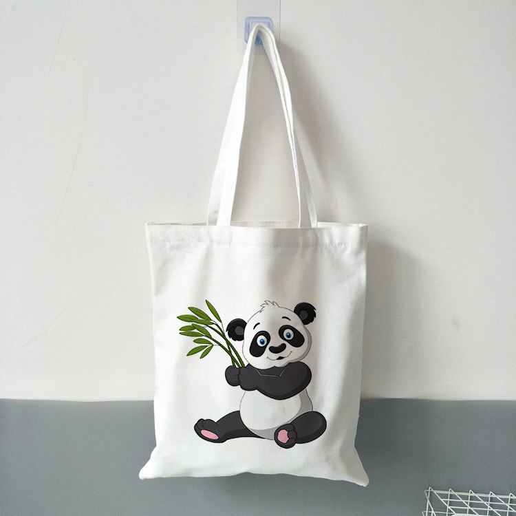 Panda dos desenhos animados bonito animal impressão senhoras bolsas de lona sacola de viagem de compras das mulheres eco reutilizável sacos de ombro bolsas de tela: B1184-TBWH-M