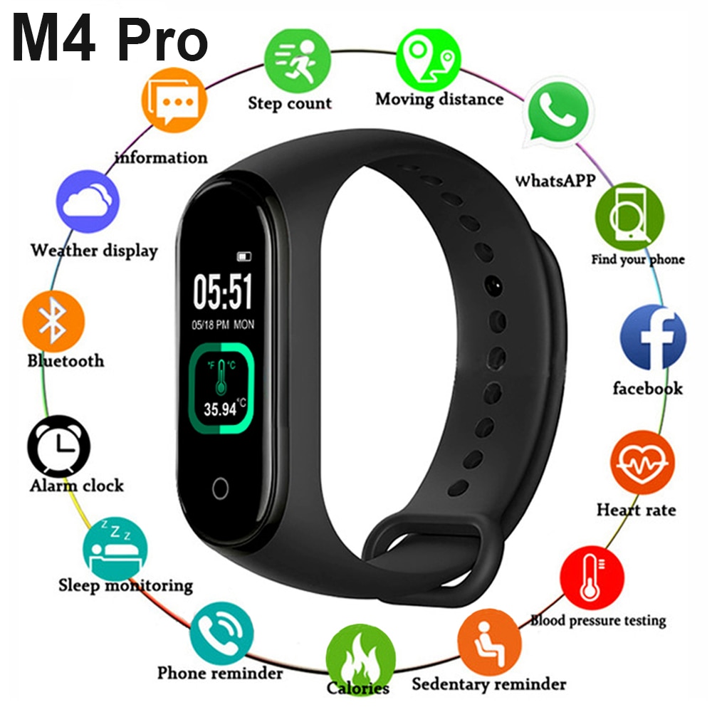 M4 pro banda inteligente termômetro nova banda m4 rastreador de fitness freqüência cardíaca pressão arterial pulseira de fitness relógio inteligente para android ios