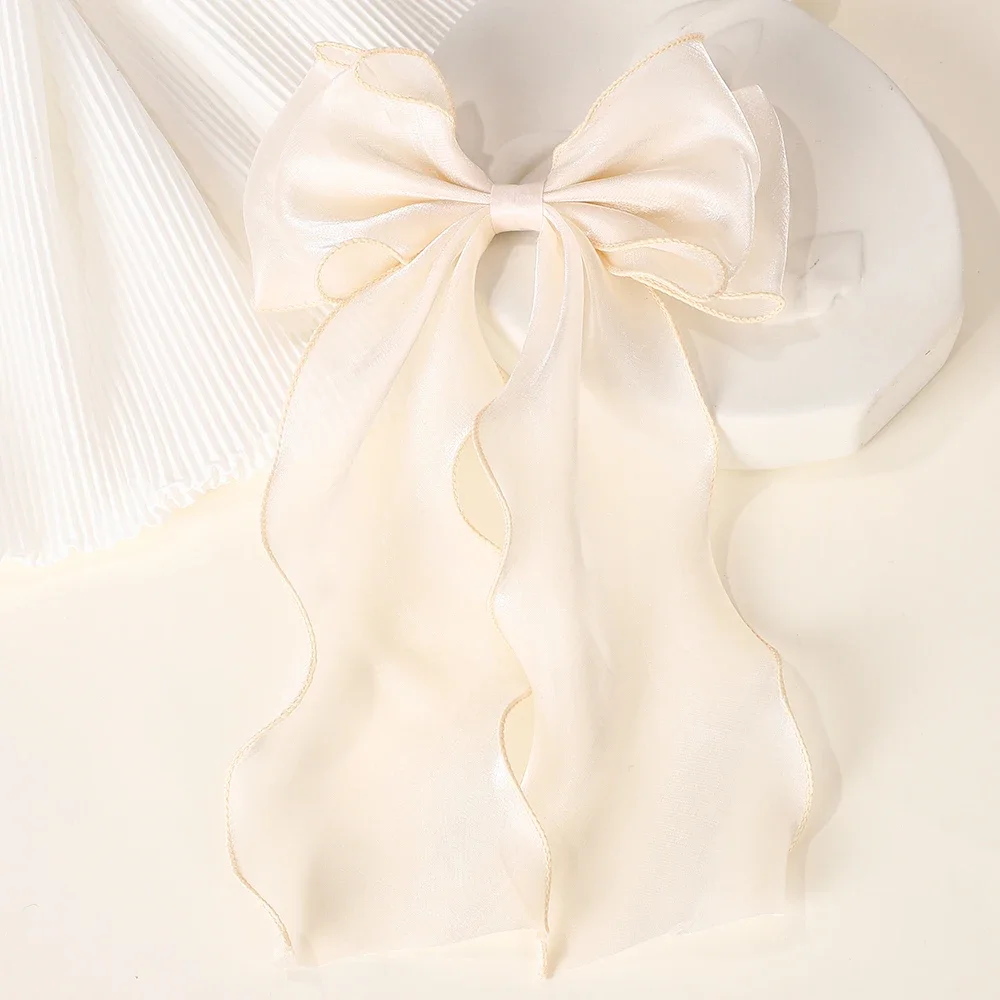 Clips de satén flotantes con lazo grande y largo para niña, Clip para el pelo para la cabeza trasera, rojo Internet con el mismo temperamento, accesorios elegantes para el cabello,: Rojo rosado