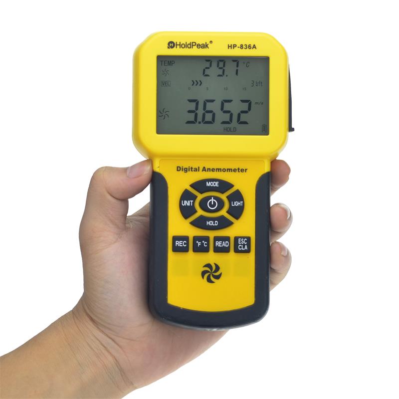 HoldPeak HP-836A Digital Anemometer wind meter Temperature RMP Meter USB Velocity Tester Handheld Tacometro Digital Anemometro