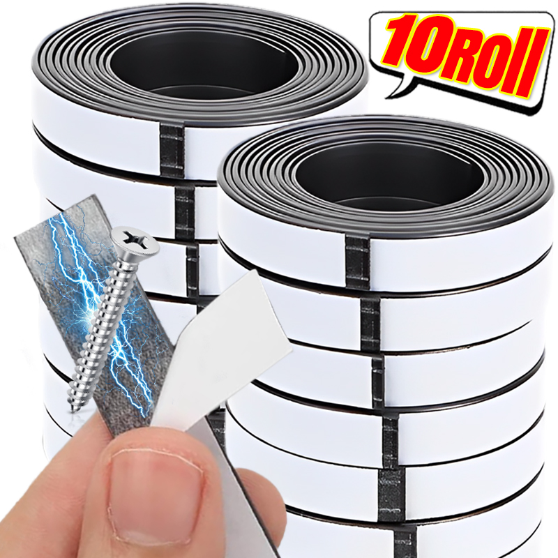 10-1Rolls Strong Magnetic Tape Strip Universal Self Adhesive Flexible Sticky Magnet Tapes For Fridge Whiteboard DIY Crafts Tools