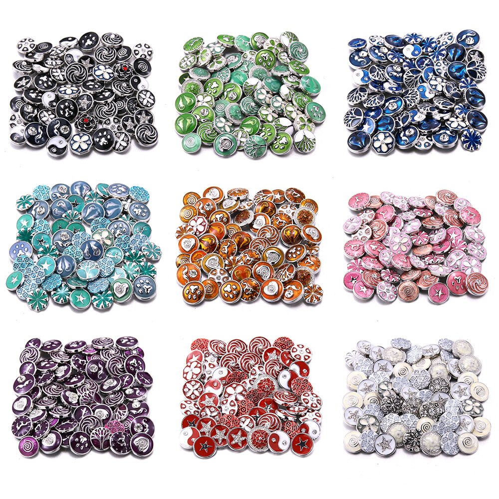 Lot de 10 boutons à pression en métal pour Bracelet, Style, mélange de bijoux, 12mm, strass fleur, Mini boutons pression pour Bracelet: AX164-MIX
