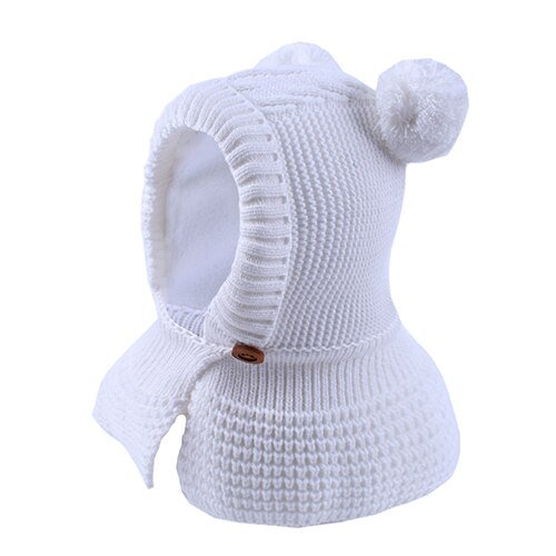 Chapeau casque enfant hiver garçon fille tricot bonnet doublure polaire pompon casquette ski extérieur accessoire: WHITE / 50-52cm   2-4years