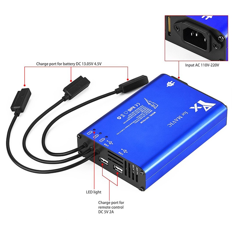 5In1 Intelligent Mavic Pro Battery Remote Control Charger Smart Fast Charging Hub USB Ports For DJI Mavic Pro & Platinum &Alpine