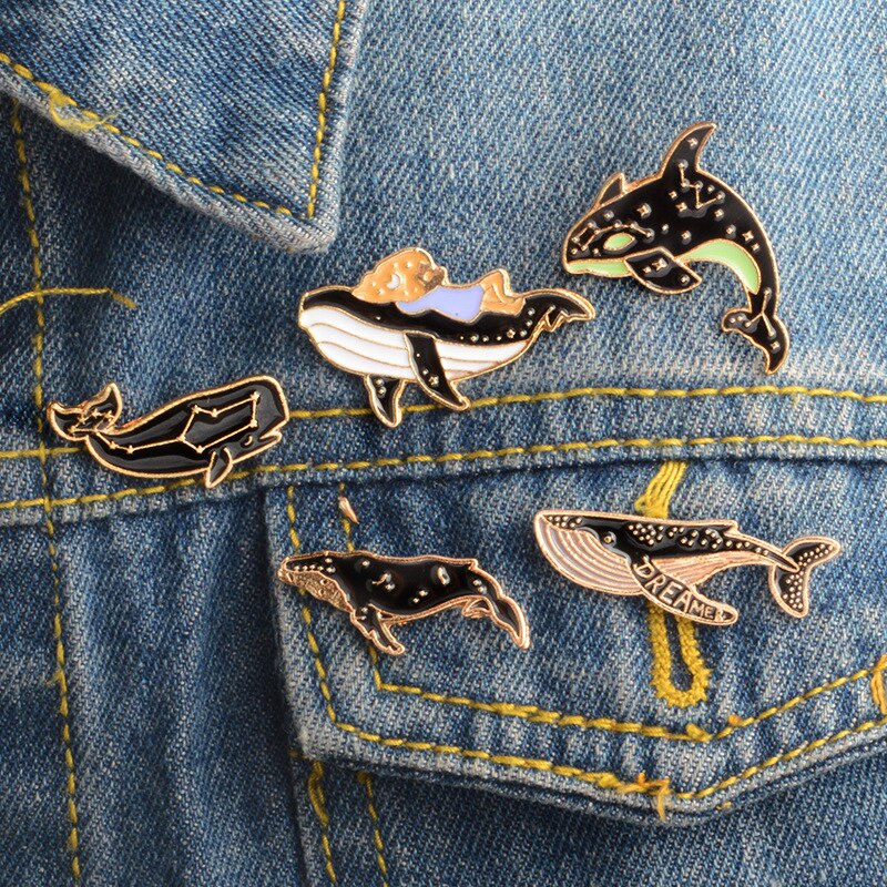 1PC lindo ballena broches de delfines de aleación de pines Punk animales de dibujos animados etiqueta insignias para las mujeres ropa de niñas niños del partido joyería