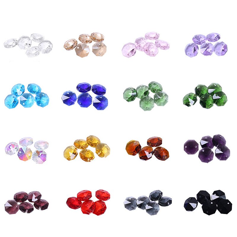 100 sztuk, 14MM żółty kryształ ośmiokątne koraliki pryzmaty żyrandol piłka akcesoria część hurtownie ślub Boże Narodzenie Dom dekory