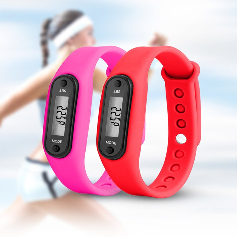 LCD Walking Distance Wrap Cuff Silica Gel Bracelets Run Step Watch Bracelets Pedometer Calorie Counter Digital